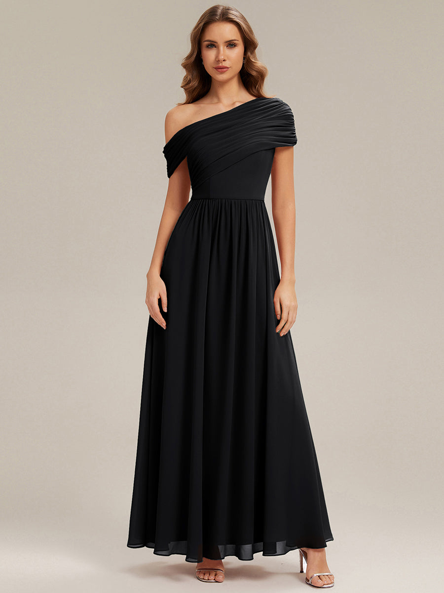 Maxilänge Asymmetrisches A-Linien Chiffon Kleid Mit Raffiniertem Design Für Elegante Anlässe #Farbe_Schwarz