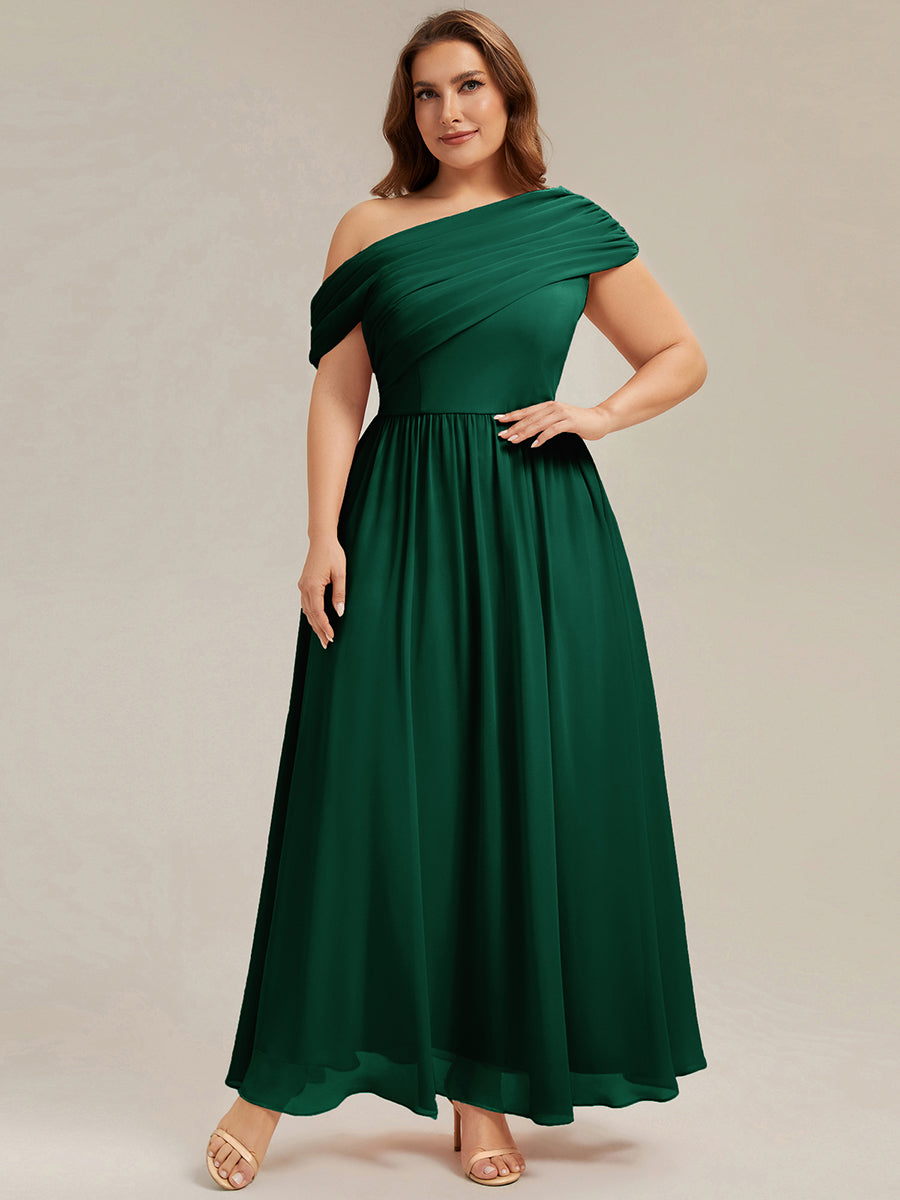 Maxilänge Asymmetrisches A-Linien Chiffon Kleid Mit Raffiniertem Design Für Elegante Anlässe #Farbe_Dunkelgrün