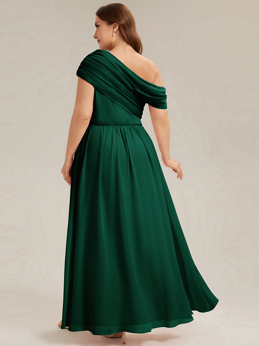 Maxilänge Asymmetrisches A-Linien Chiffon Kleid Mit Raffiniertem Design Für Elegante Anlässe #Farbe_Dunkelgrün