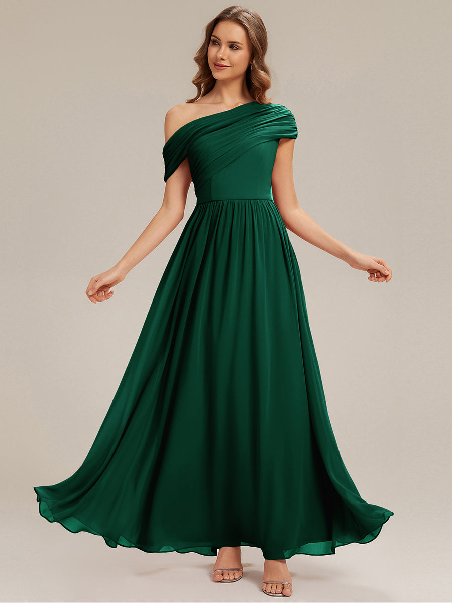 Maxilänge Asymmetrisches A-Linien Chiffon Kleid Mit Raffiniertem Design Für Elegante Anlässe #Farbe_Dunkelgrün