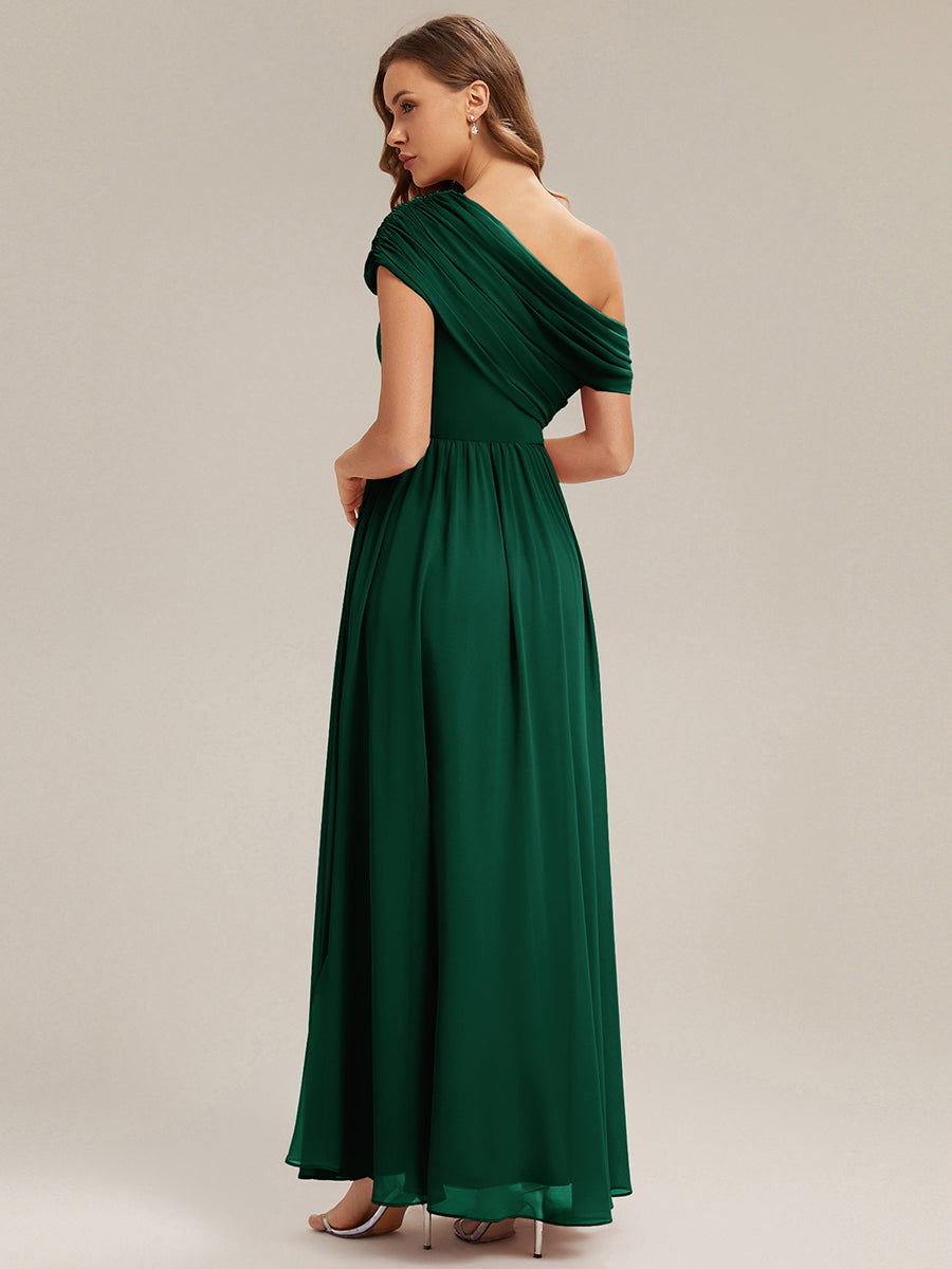 Maxilänge Asymmetrisches A-Linien Chiffon Kleid Mit Raffiniertem Design Für Elegante Anlässe #Farbe_Dunkelgrün