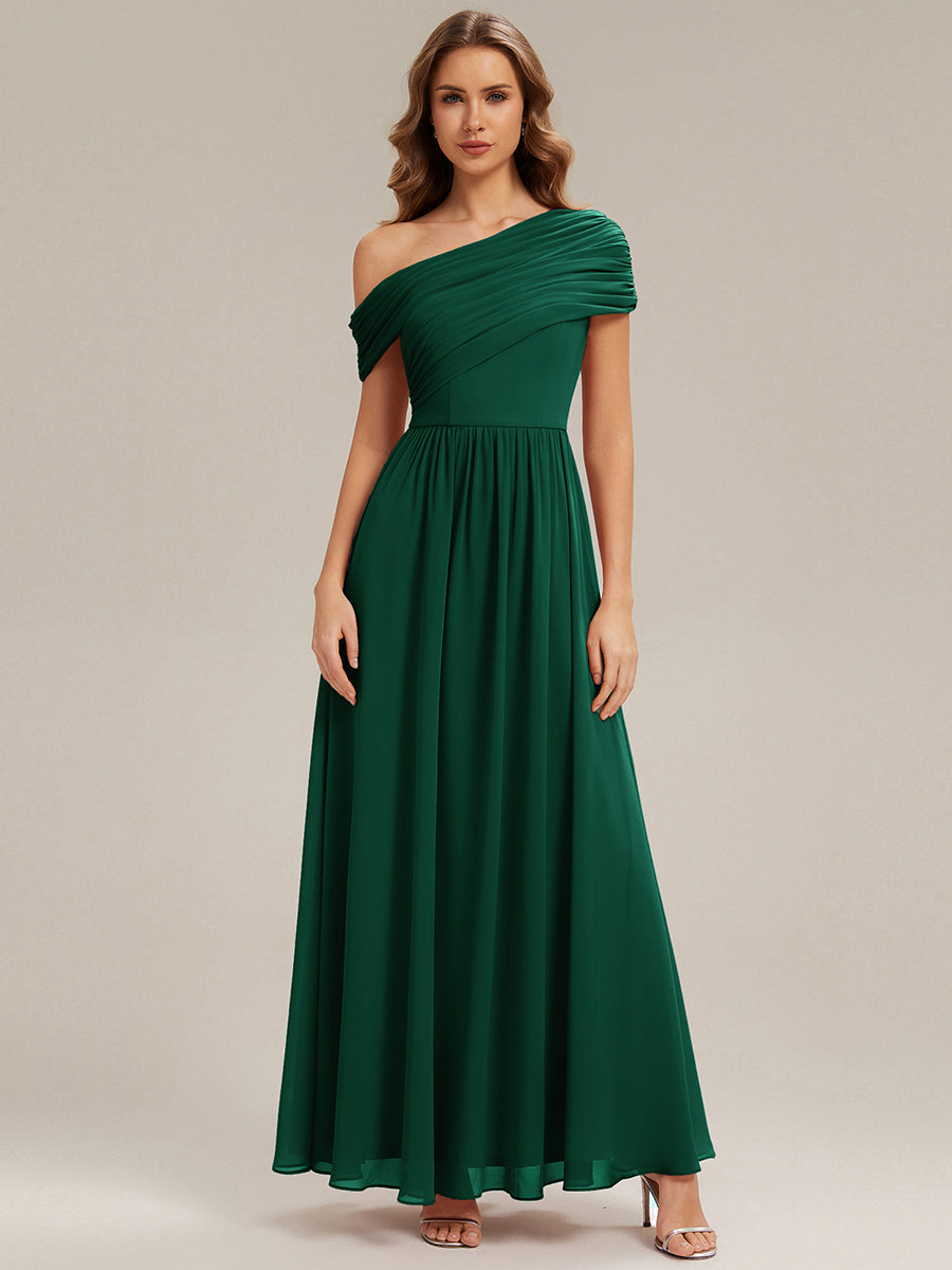 Maxilänge Asymmetrisches A-Linien Chiffon Kleid Mit Raffiniertem Design Für Elegante Anlässe #Farbe_Dunkelgrün