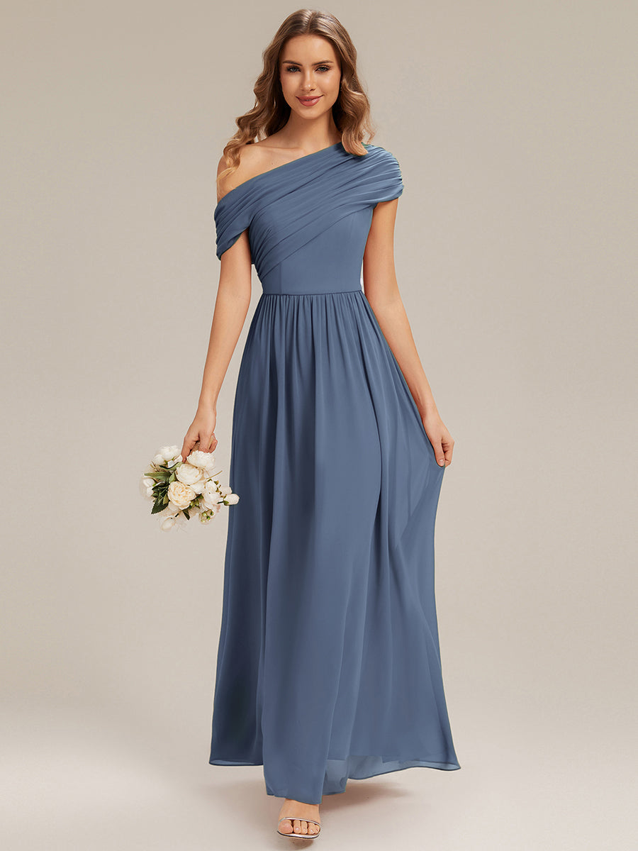 Maxilänge Asymmetrisches A-Linien Chiffon Kleid Mit Raffiniertem Design Für Elegante Anlässe #Farbe_Taubenblau