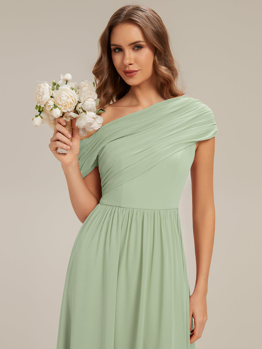 Maxilänge Asymmetrisches A-Linien Chiffon Kleid Mit Raffiniertem Design Für Elegante Anlässe #Farbe_Mintgrün