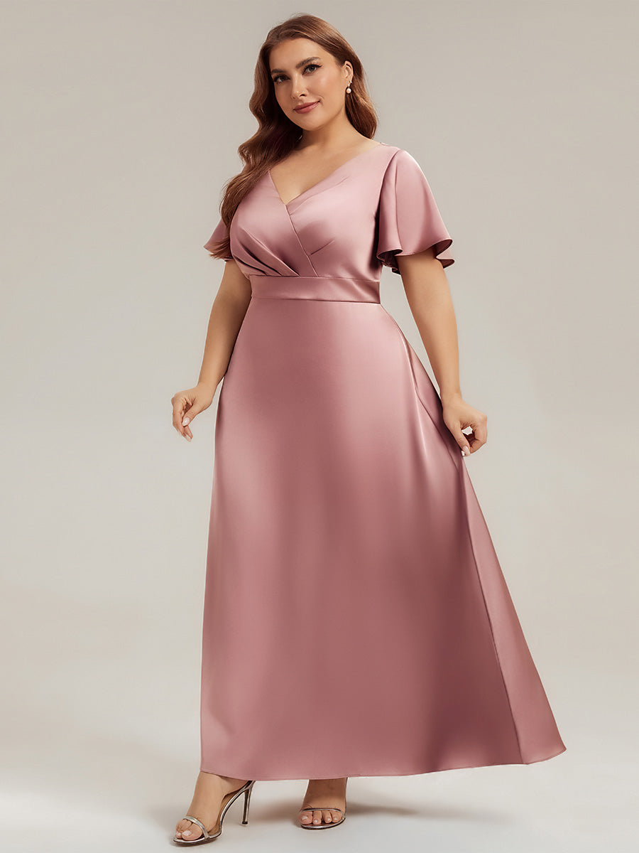Maxi V-Ausschnitt A-Linie Satin Kleid Mit Raffungen #Farbe_Orchideenviolett