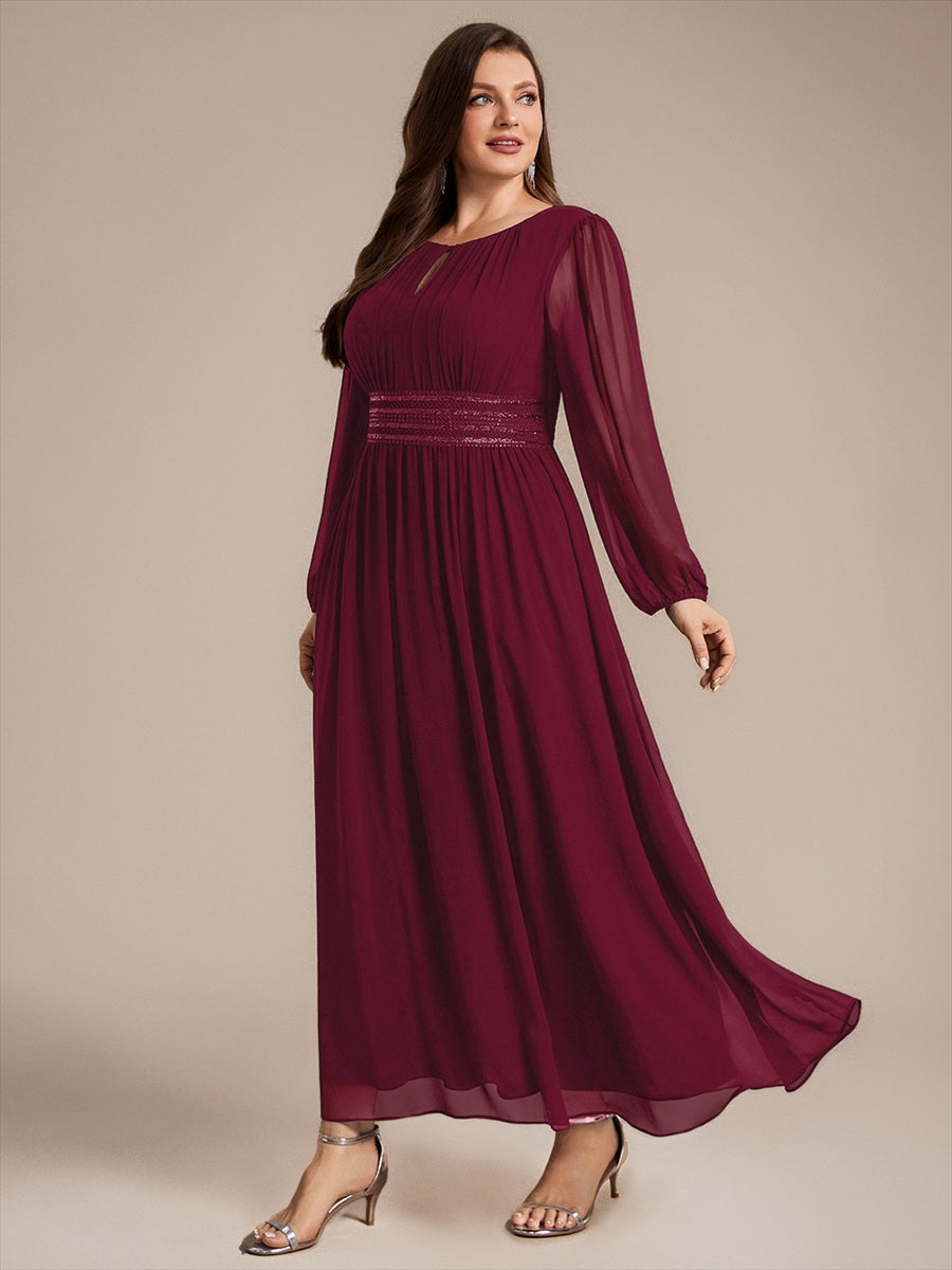 Chiffon A-Linie Puffärmel,. Nicht elastisch brautjungfernkleid #Farbe_Burgunderrot