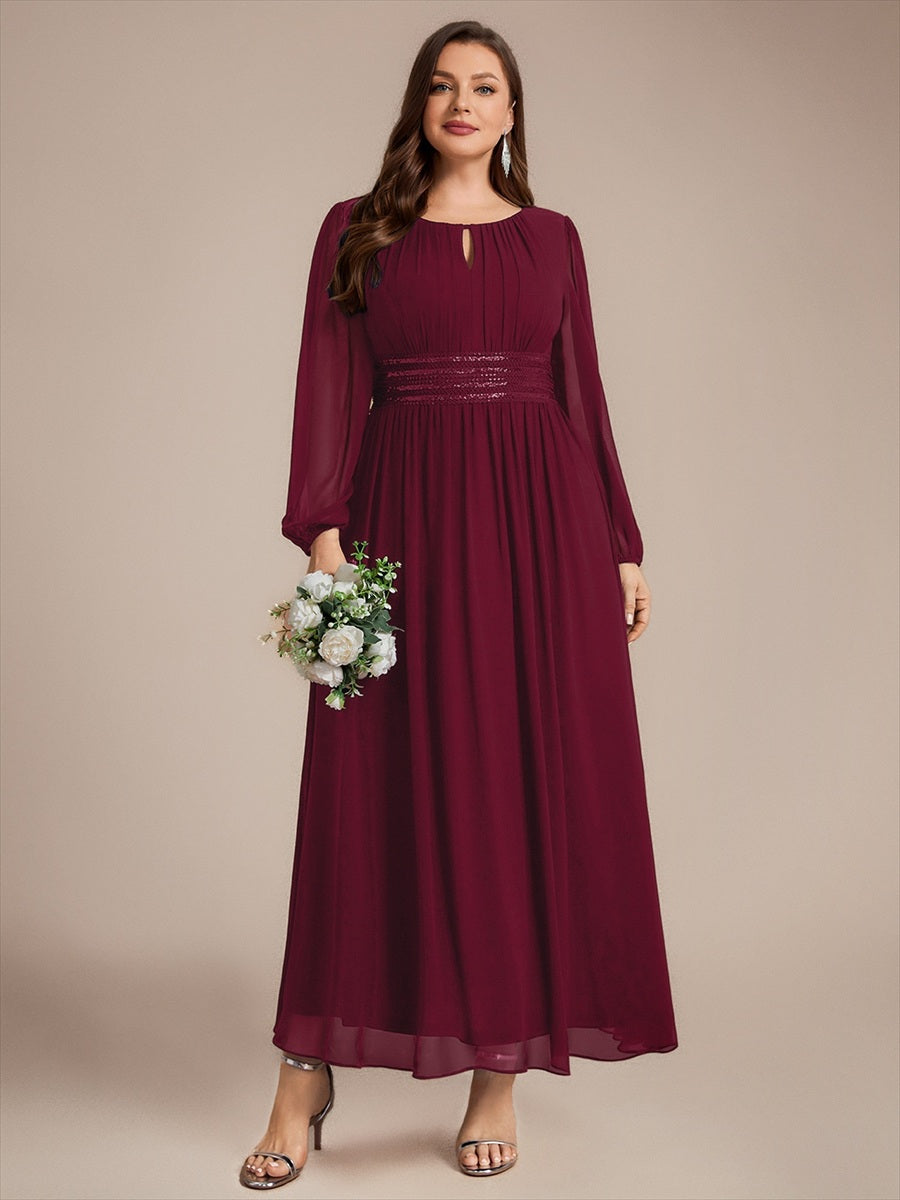 Chiffon A-Linie Puffärmel,. Nicht elastisch brautjungfernkleid #Farbe_Burgunderrot