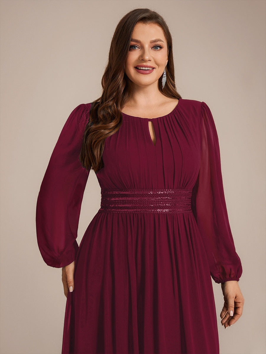 Chiffon A-Linie Puffärmel,. Nicht elastisch brautjungfernkleid #Farbe_Burgunderrot