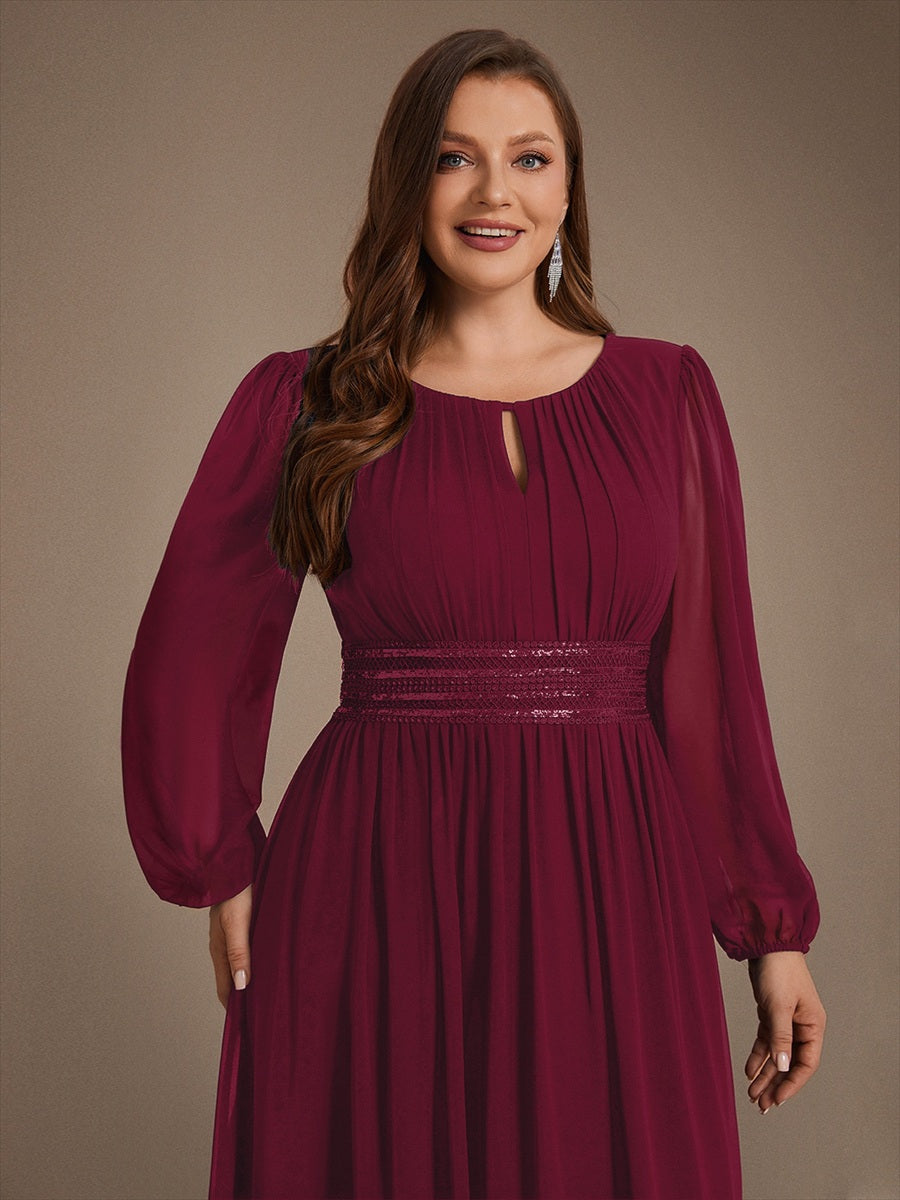 Chiffon A-Linie Puffärmel,. Nicht elastisch brautjungfernkleid #Farbe_Burgunderrot