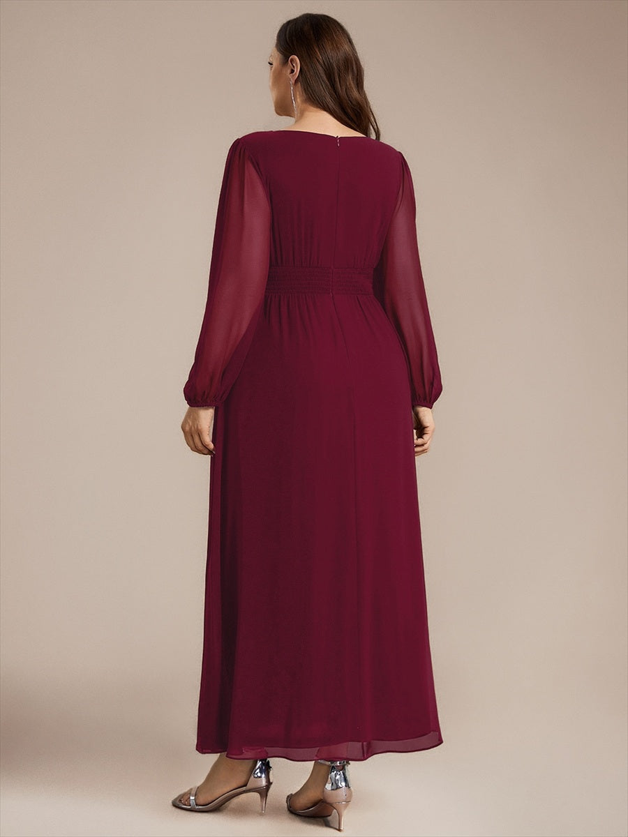Chiffon A-Linie Puffärmel,. Nicht elastisch brautjungfernkleid #Farbe_Burgunderrot