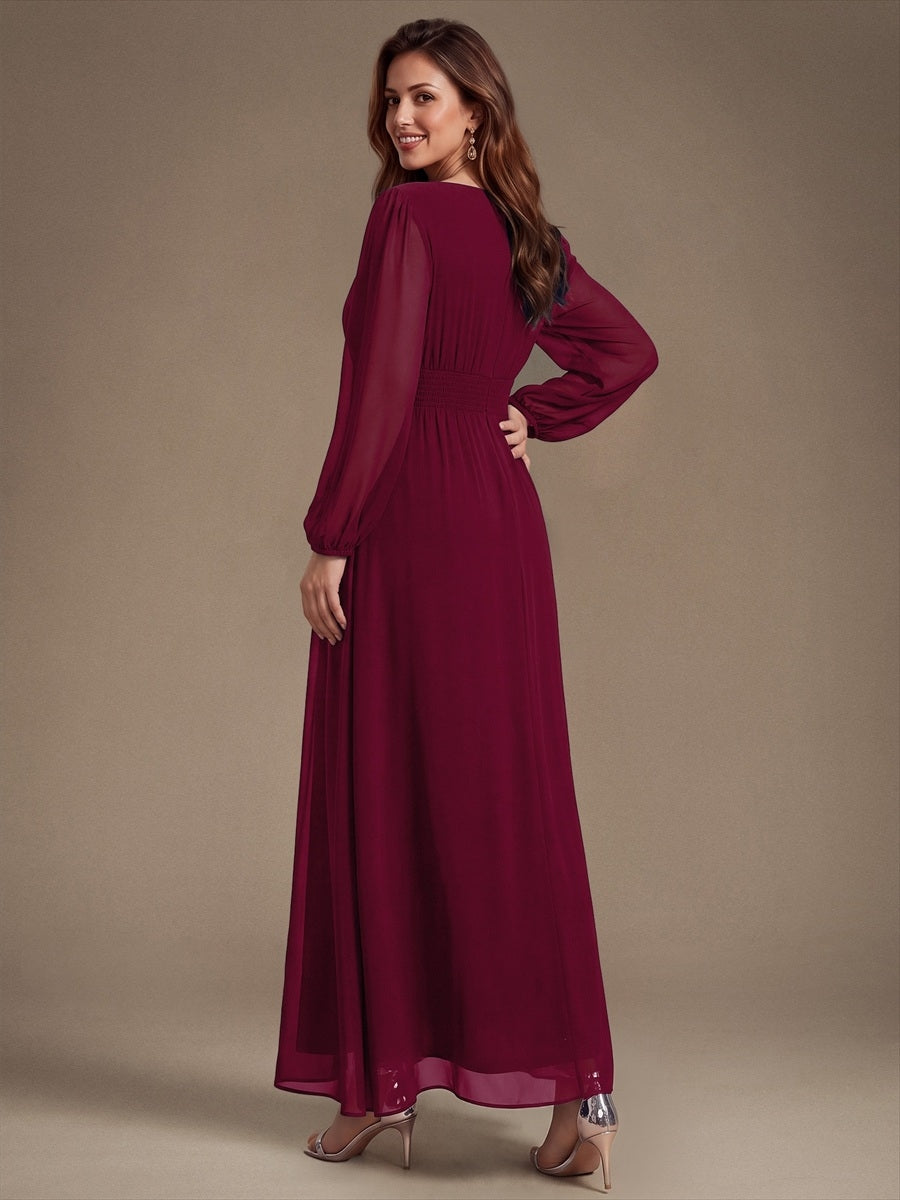 Chiffon A-Linie Puffärmel,. Nicht elastisch brautjungfernkleid #Farbe_Burgunderrot