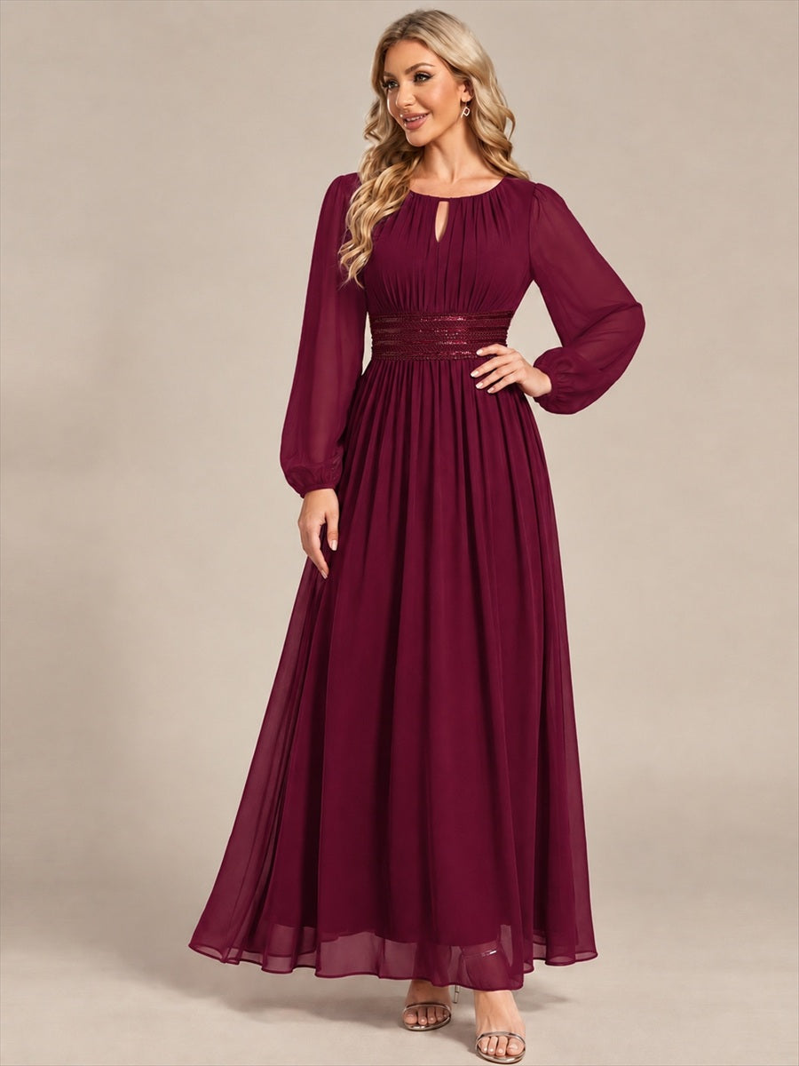 Chiffon A-Linie Puffärmel,. Nicht elastisch brautjungfernkleid #Farbe_Burgunderrot