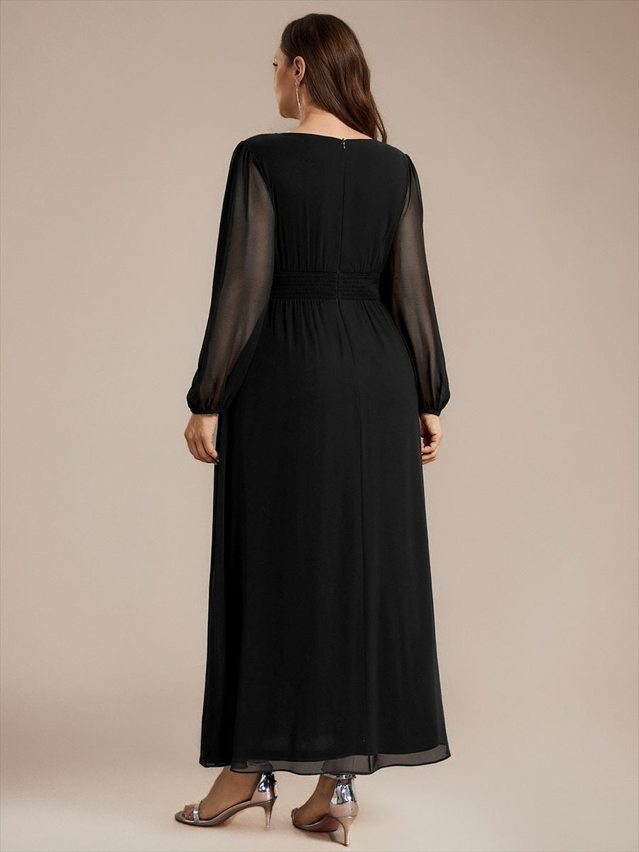 Chiffon A-Linie Puffärmel,. Nicht elastisch brautjungfernkleid #Farbe_Schwarz