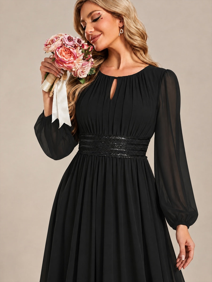 Chiffon A-Linie Puffärmel,. Nicht elastisch brautjungfernkleid #Farbe_Schwarz