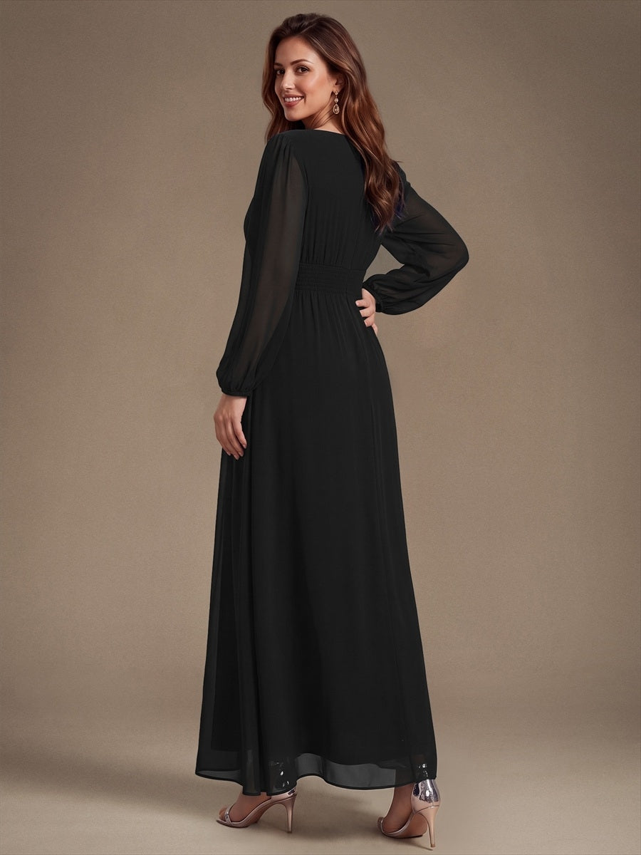 Chiffon A-Linie Puffärmel,. Nicht elastisch brautjungfernkleid #Farbe_Schwarz