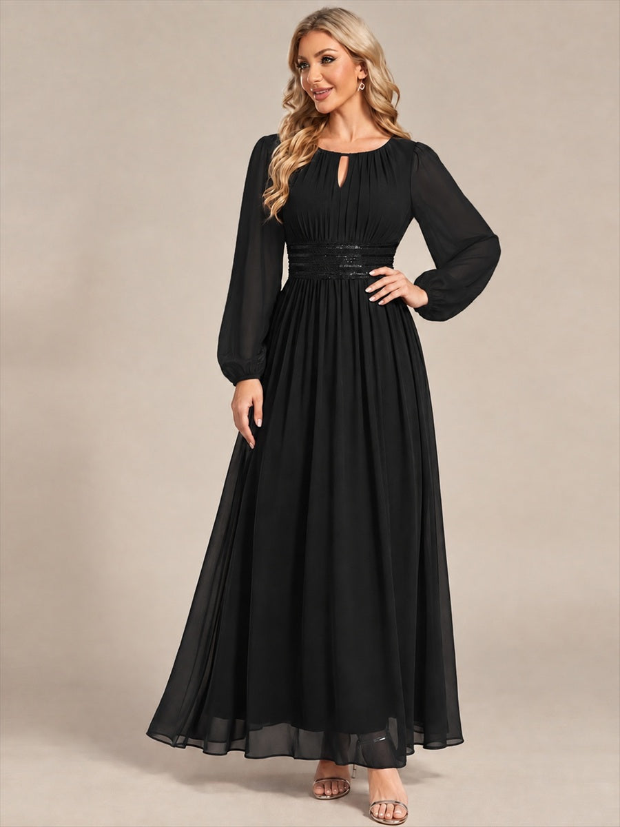 Chiffon A-Linie Puffärmel,. Nicht elastisch brautjungfernkleid #Farbe_Schwarz