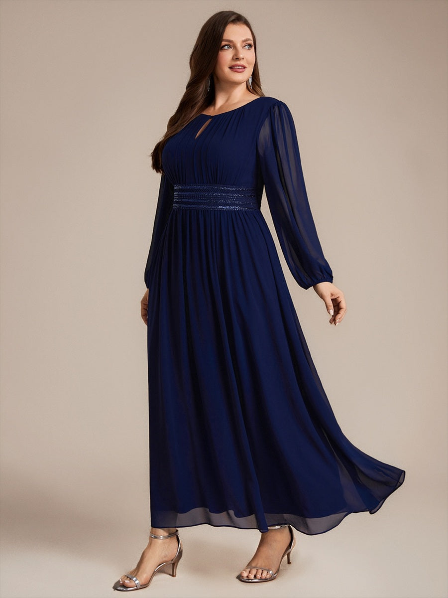 Chiffon A-Linie Puffärmel,. Nicht elastisch brautjungfernkleid #Farbe_Marineblau