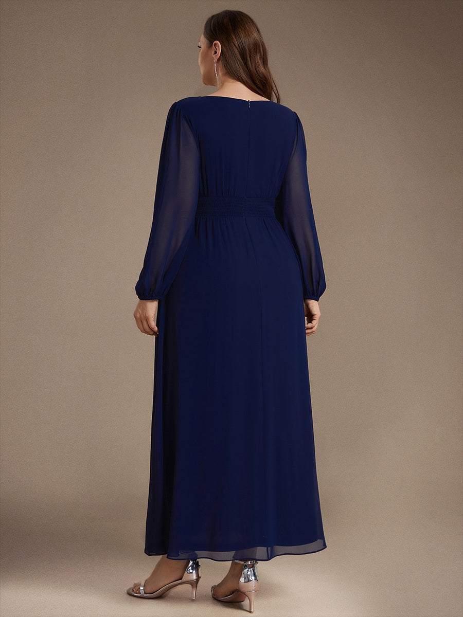 Chiffon A-Linie Puffärmel,. Nicht elastisch brautjungfernkleid #Farbe_Marineblau