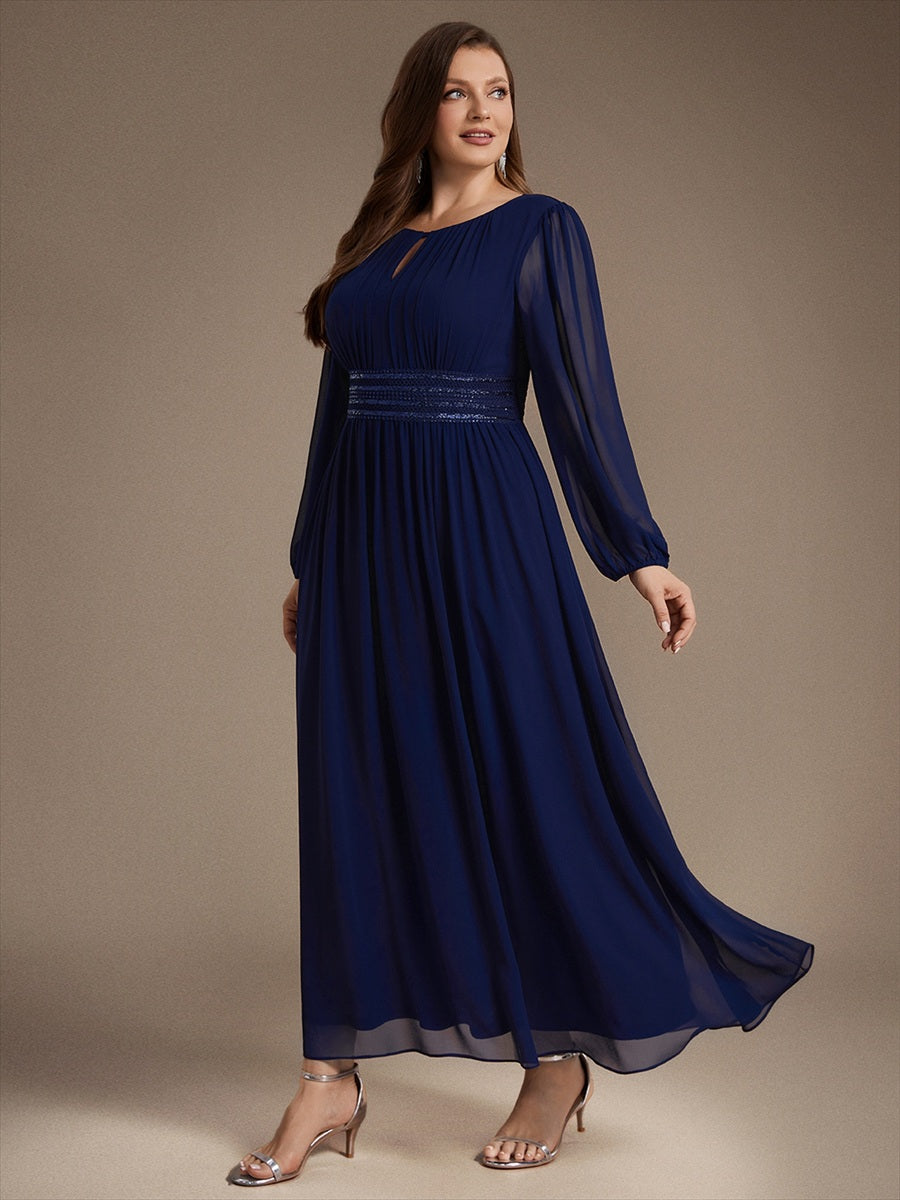 Chiffon A-Linie Puffärmel,. Nicht elastisch brautjungfernkleid #Farbe_Marineblau