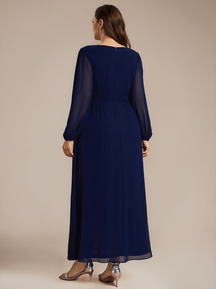 Chiffon A-Linie Puffärmel,. Nicht elastisch brautjungfernkleid #Farbe_Marineblau