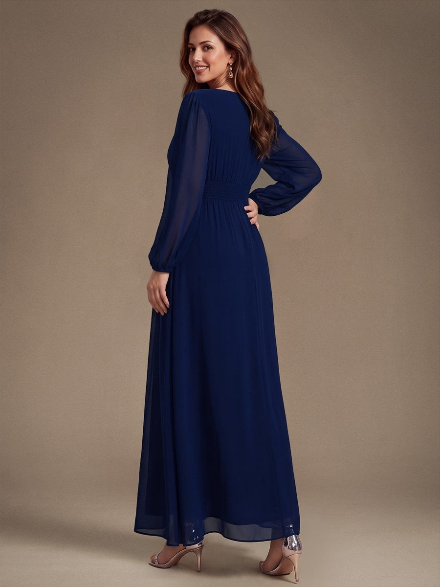 Chiffon A-Linie Puffärmel,. Nicht elastisch brautjungfernkleid #Farbe_Marineblau