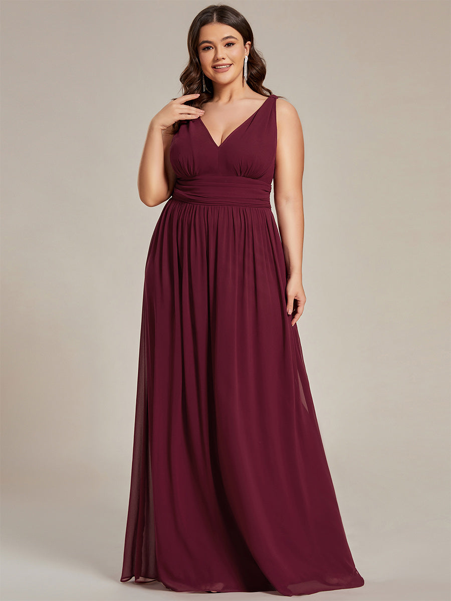 Damen V-Ausschnitt Lange Chiffon Abendkleider Festkleider 09016 #farbe_Burgunderrot