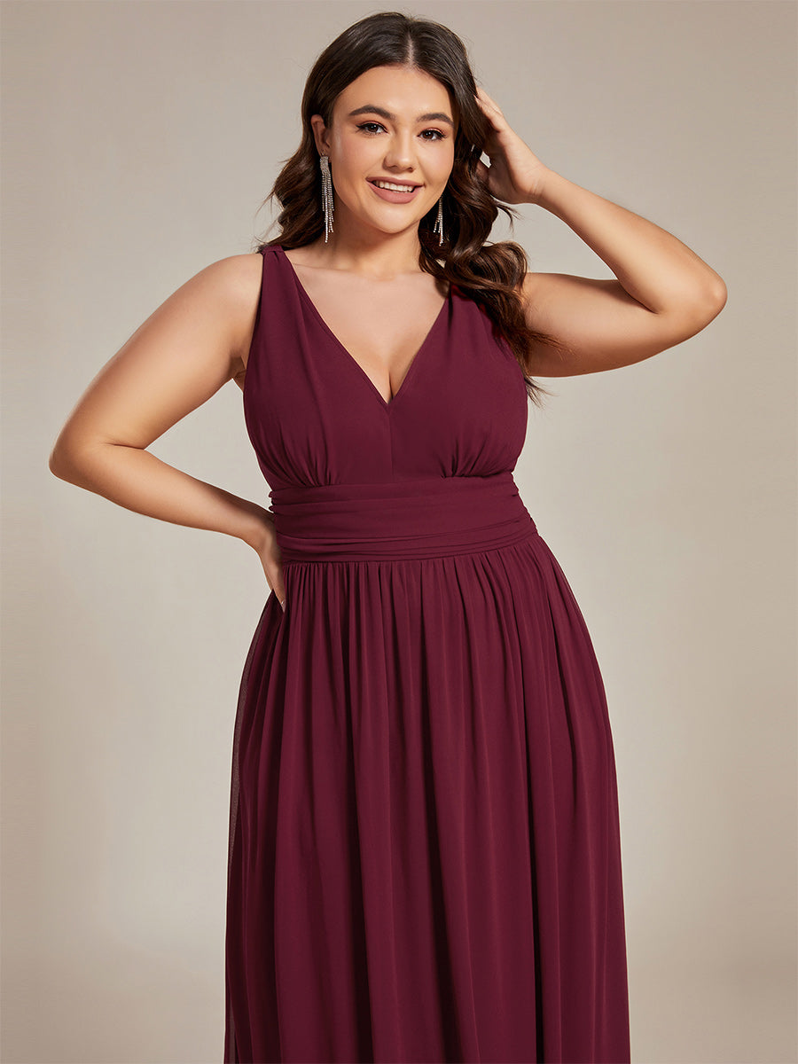 Bodenlanger A-Linien Chiffon Kleid Mit Tiefem V-Ausschnitt Eleganz Kleid #Farbe_Burgunderrot
