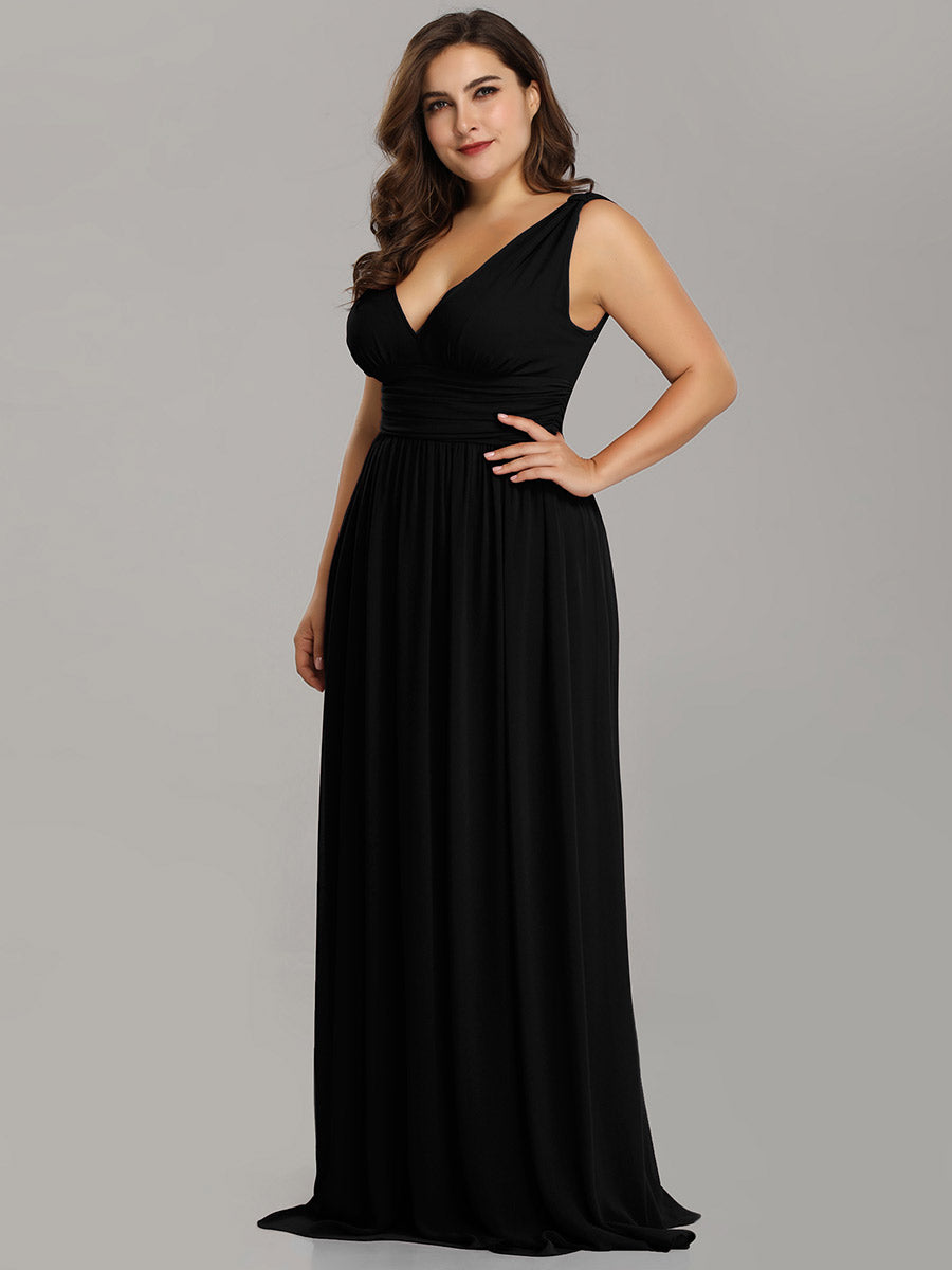 Bodenlanger A-Linien Chiffon Kleid Mit Tiefem V-Ausschnitt Eleganz Kleid #Farbe_Schwarz