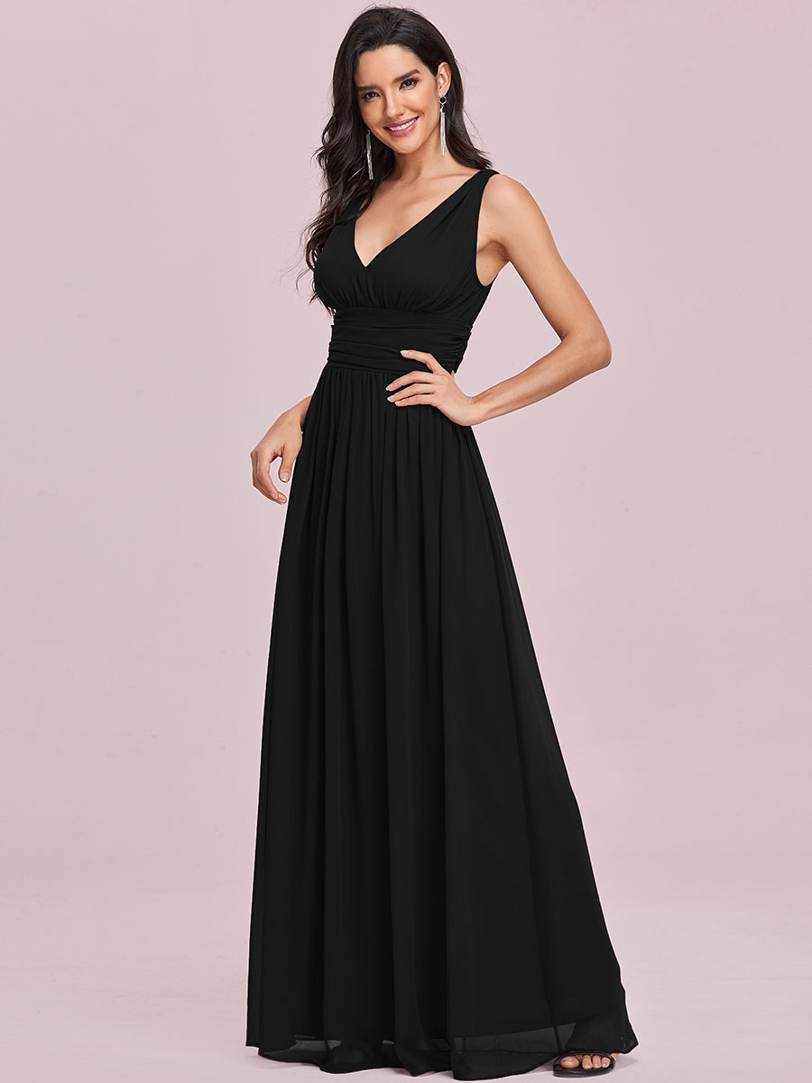 Bodenlanger A-Linien Chiffon Kleid Mit Tiefem V-Ausschnitt Eleganz Kleid #Farbe_Schwarz
