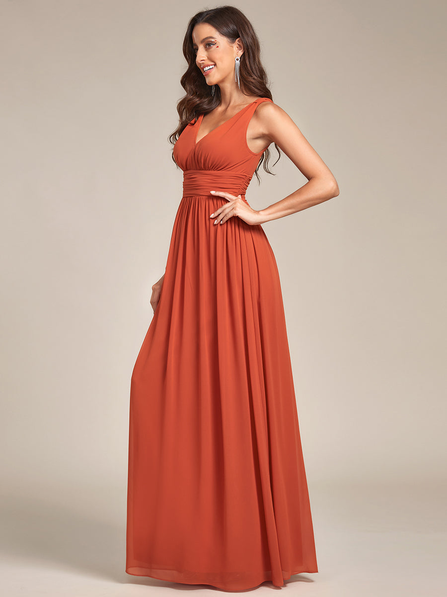Damen V-Ausschnitt Lange Chiffon Abendkleider Festkleider 09016 #farbe_Gebranntes Orange