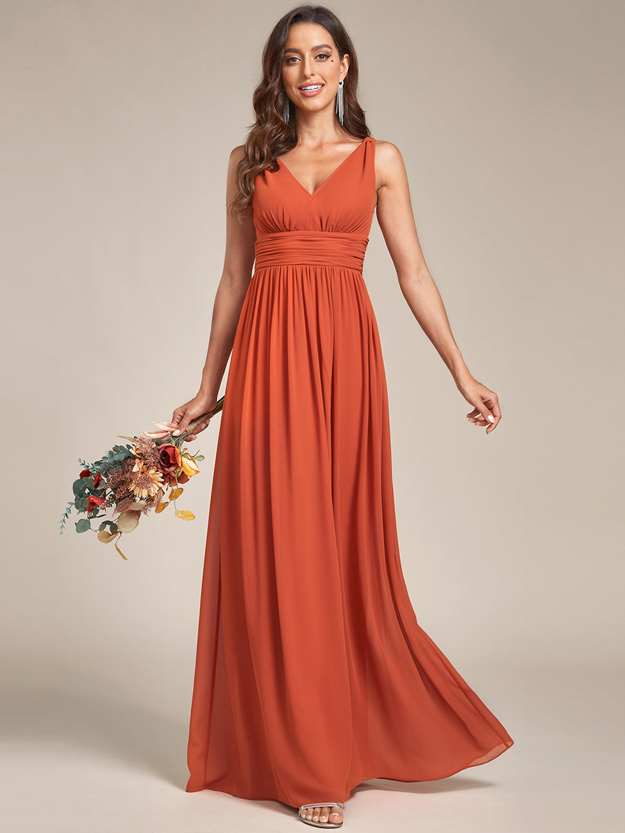 Damen V-Ausschnitt Lange Chiffon Abendkleider Festkleider 09016 #farbe_Gebranntes Orange