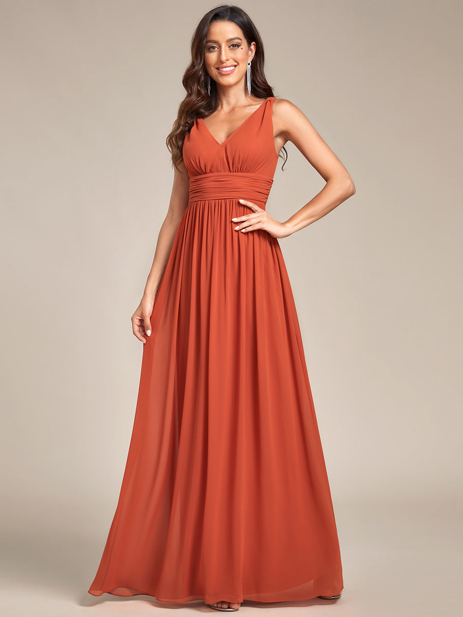Damen V-Ausschnitt Lange Chiffon Abendkleider Festkleider 09016 #farbe_Gebranntes Orange