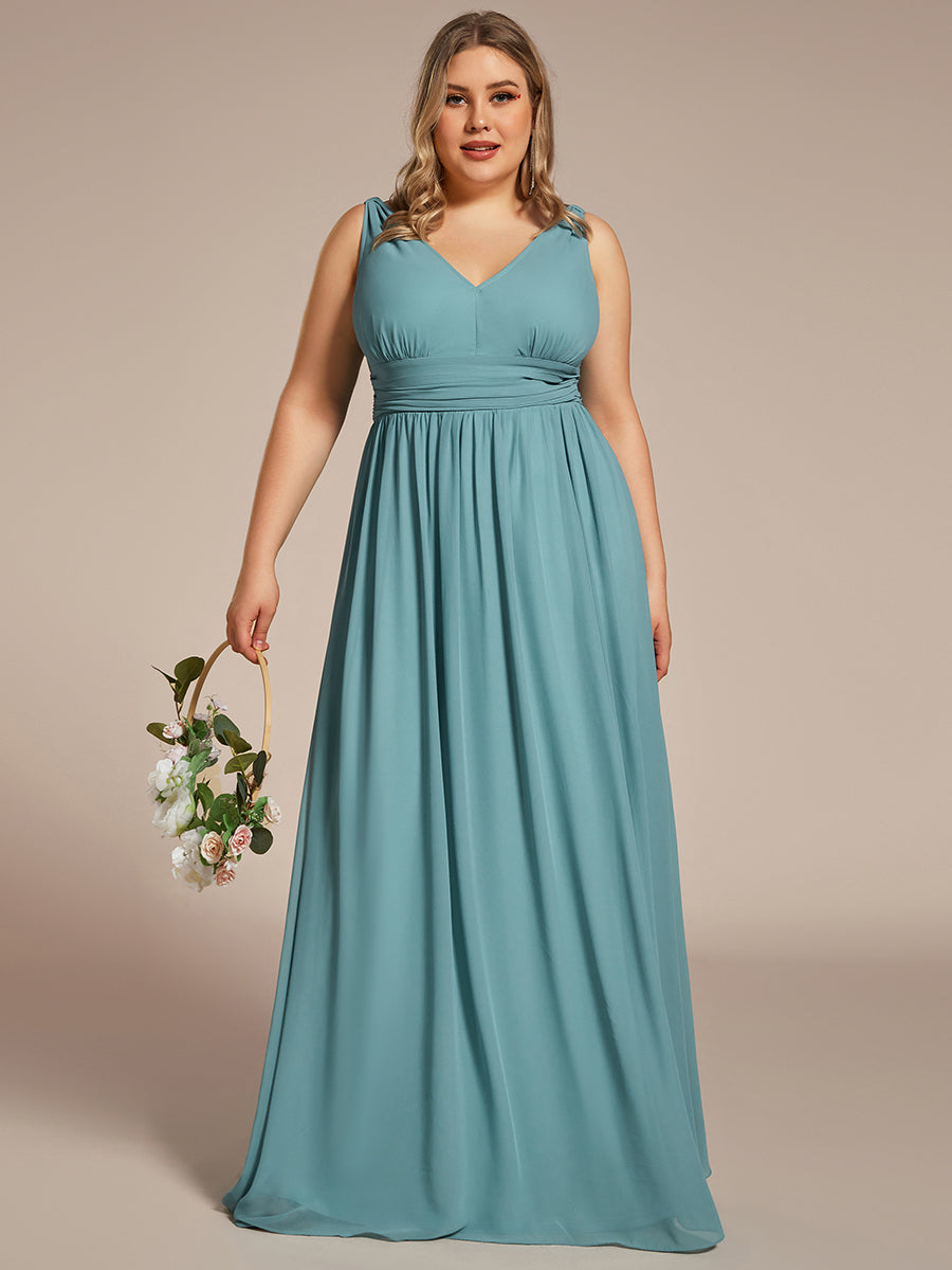 Bodenlanger A-Linien Chiffon Kleid Mit Tiefem V-Ausschnitt Eleganz Kleid #Farbe_Hellpetrol