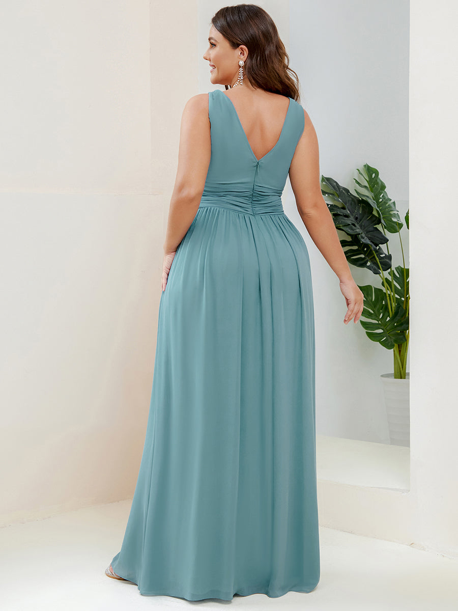 Bodenlanger A-Linien Chiffon Kleid Mit Tiefem V-Ausschnitt Eleganz Kleid #Farbe_Hellpetrol