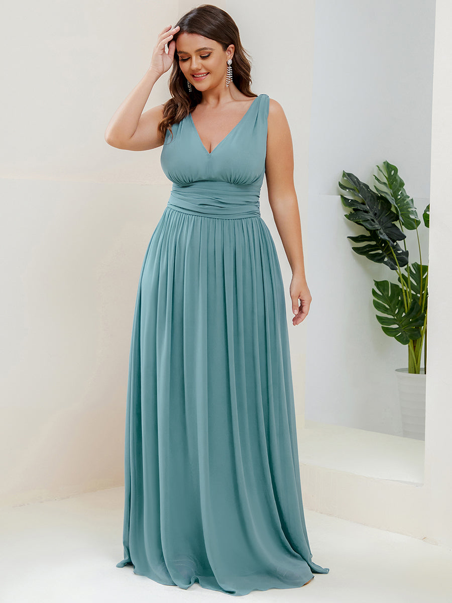 Bodenlanger A-Linien Chiffon Kleid Mit Tiefem V-Ausschnitt Eleganz Kleid #Farbe_Hellpetrol