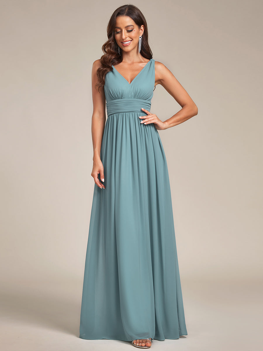 Damen V-Ausschnitt Lange Chiffon Abendkleider Festkleider 09016 #farbe_Hellpetrol