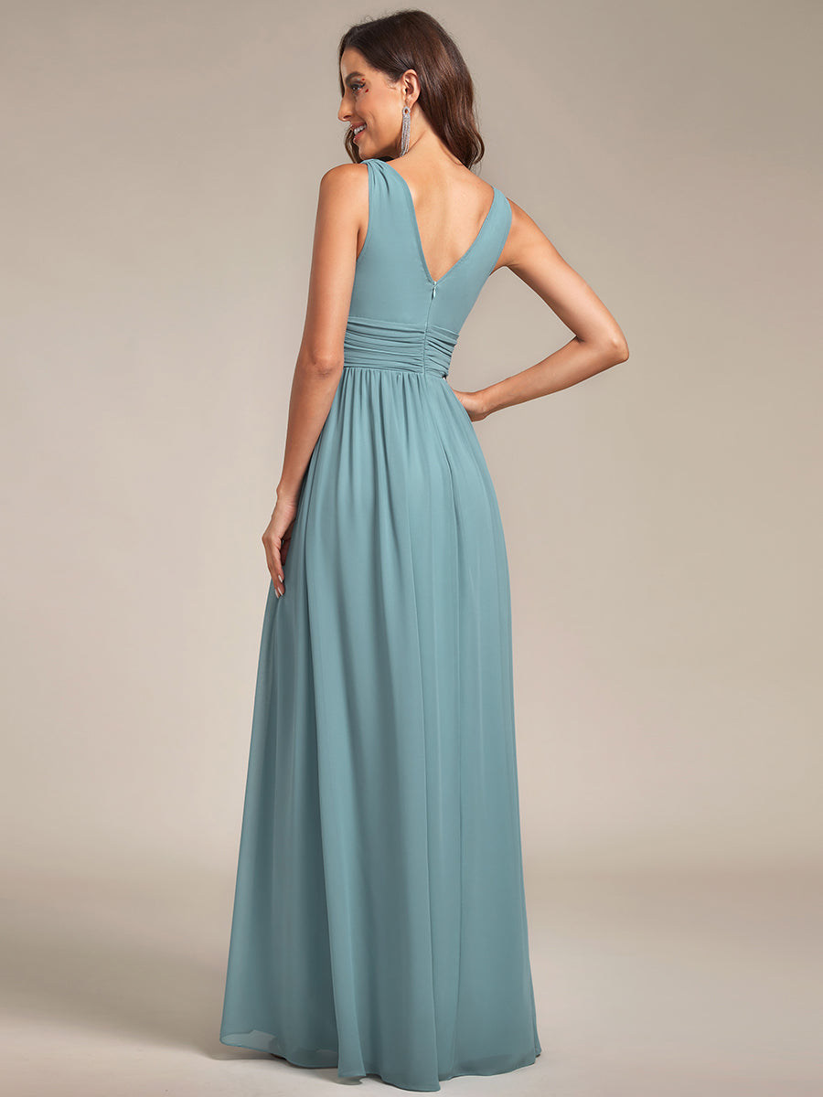 Damen V-Ausschnitt Lange Chiffon Abendkleider Festkleider 09016 #farbe_Hellpetrol