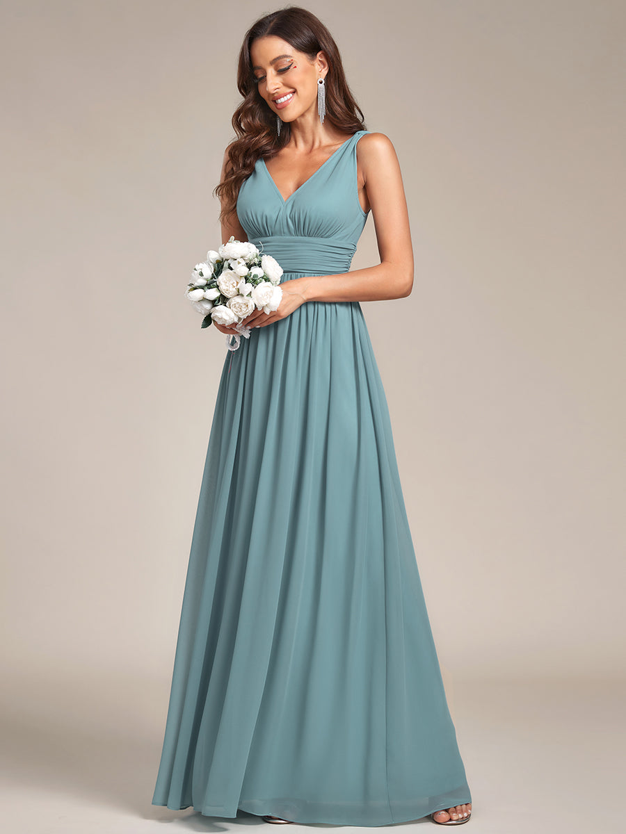 Damen V-Ausschnitt Lange Chiffon Abendkleider Festkleider 09016 #farbe_Hellpetrol