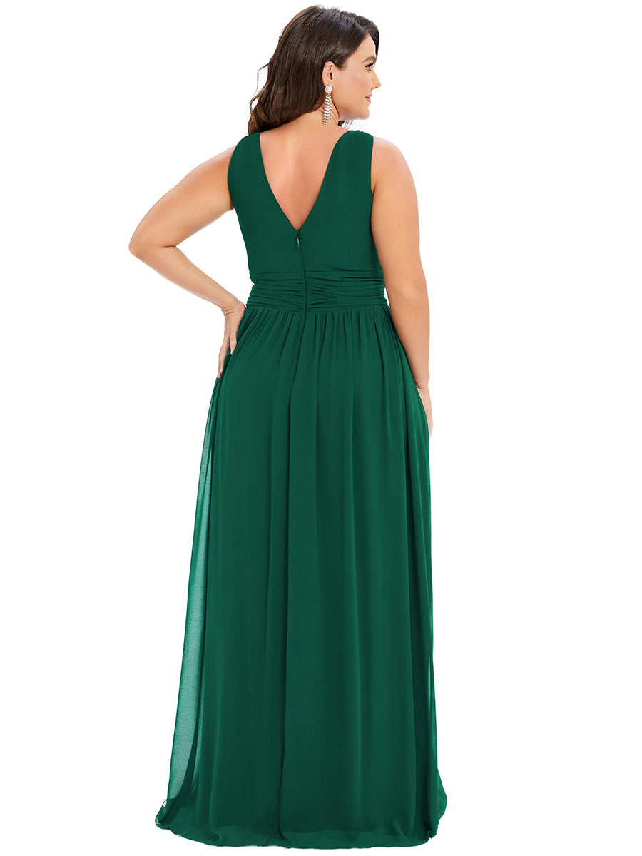 Damen V-Ausschnitt Lange Chiffon Abendkleider Festkleider 09016 #farbe_Dunkelgrün