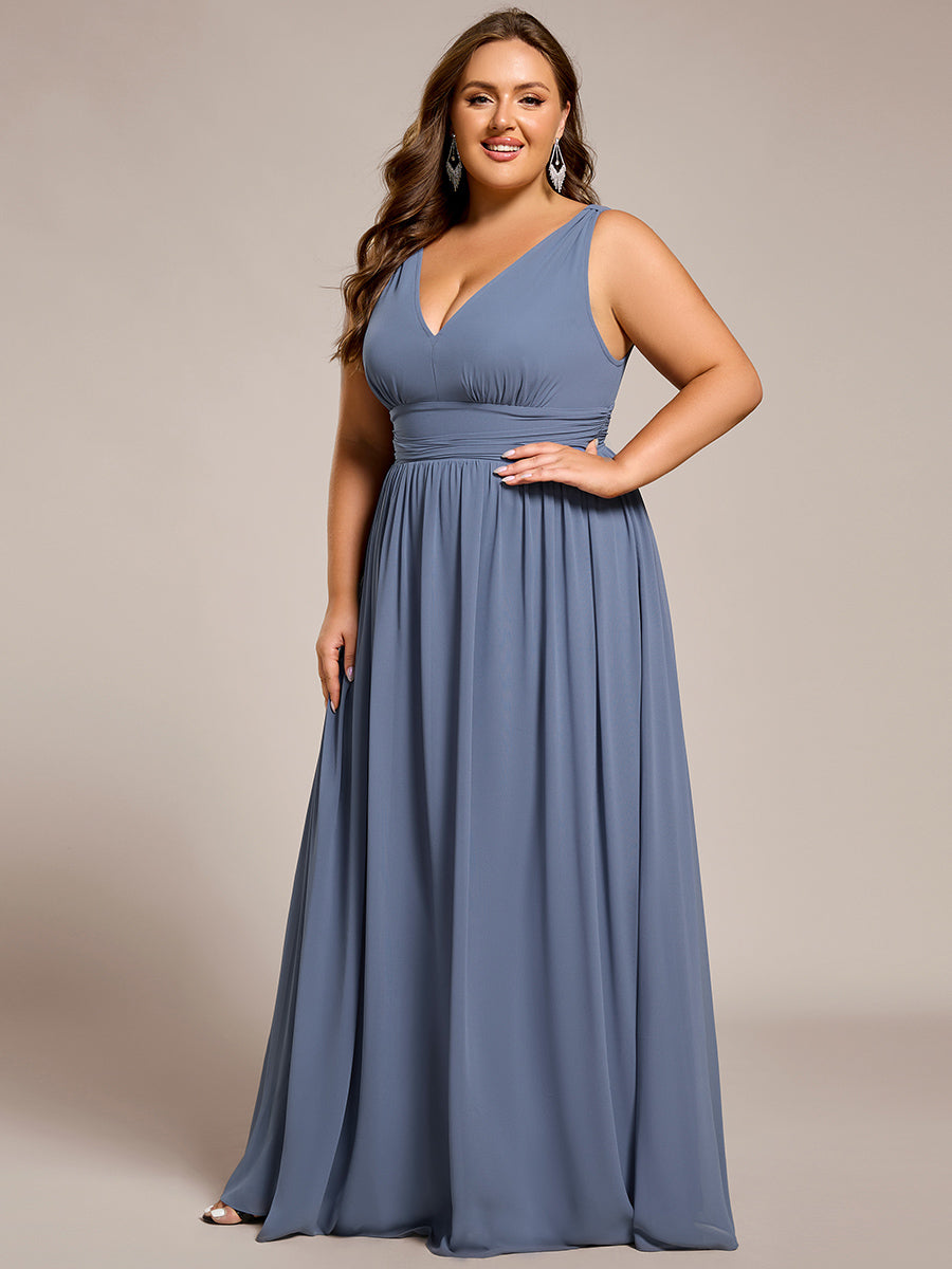 Bodenlanger A-Linien Chiffon Kleid Mit Tiefem V-Ausschnitt Eleganz Kleid #Farbe_Taubenblau