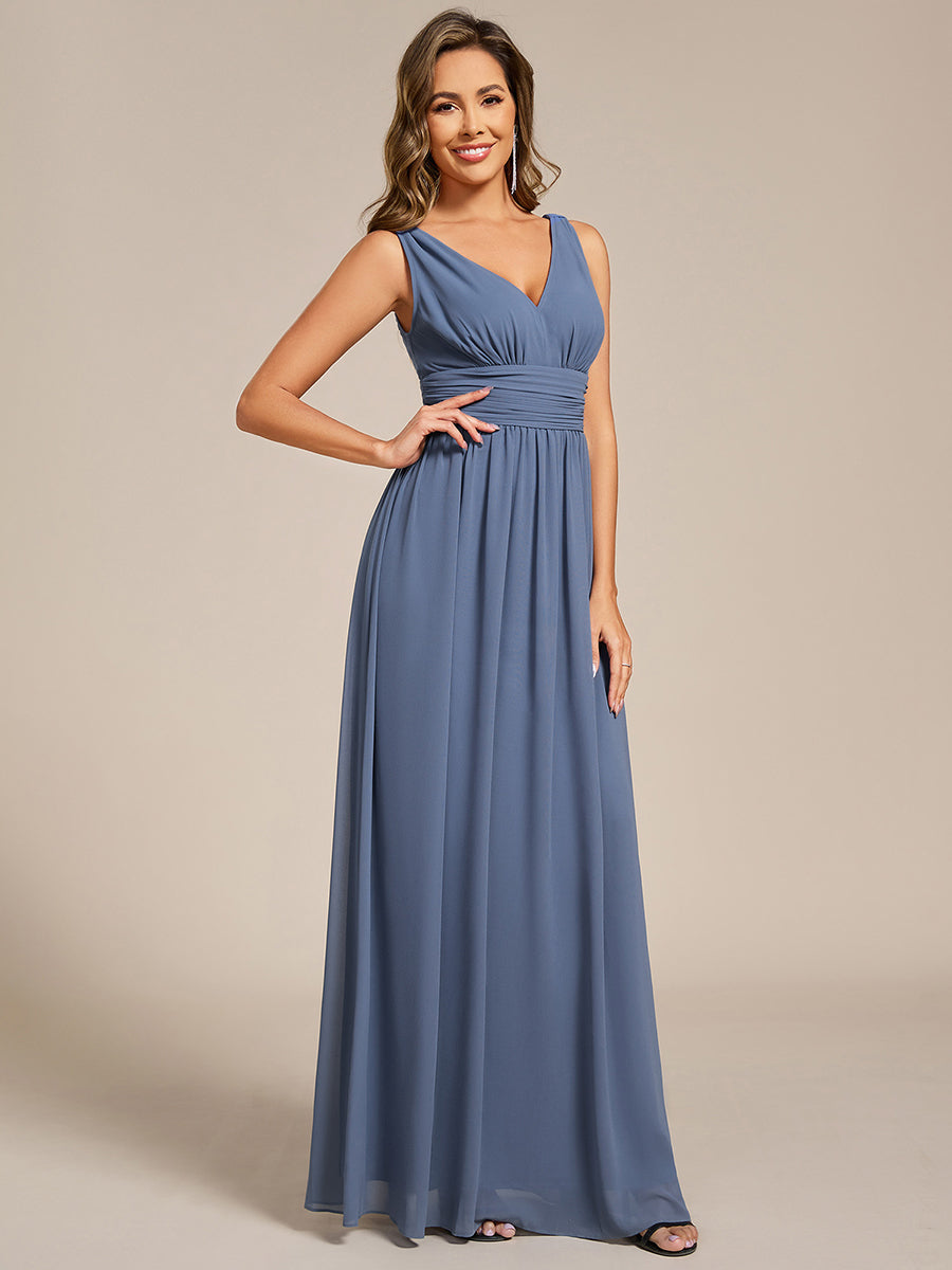 Bodenlanger A-Linien Chiffon Kleid Mit Tiefem V-Ausschnitt Eleganz Kleid #Farbe_Taubenblau