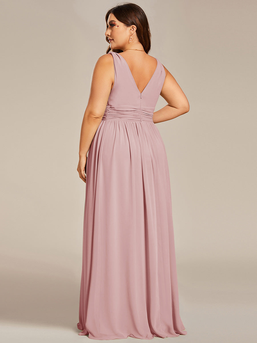 Bodenlanger A-Linien Chiffon Kleid Mit Tiefem V-Ausschnitt Eleganz Kleid #Farbe_Altrosa