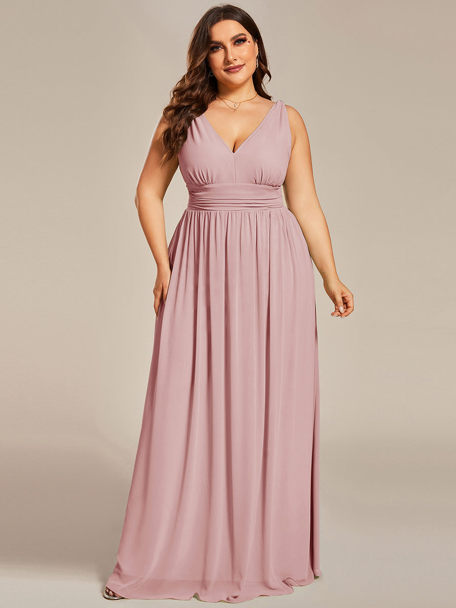 Bodenlanger A-Linien Chiffon Kleid Mit Tiefem V-Ausschnitt Eleganz Kleid #Farbe_Altrosa
