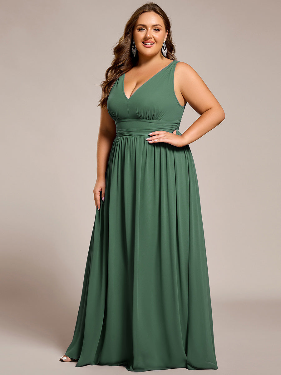 Bodenlanger A-Linien Chiffon Kleid Mit Tiefem V-Ausschnitt Eleganz Kleid #Farbe_Eukalyptus