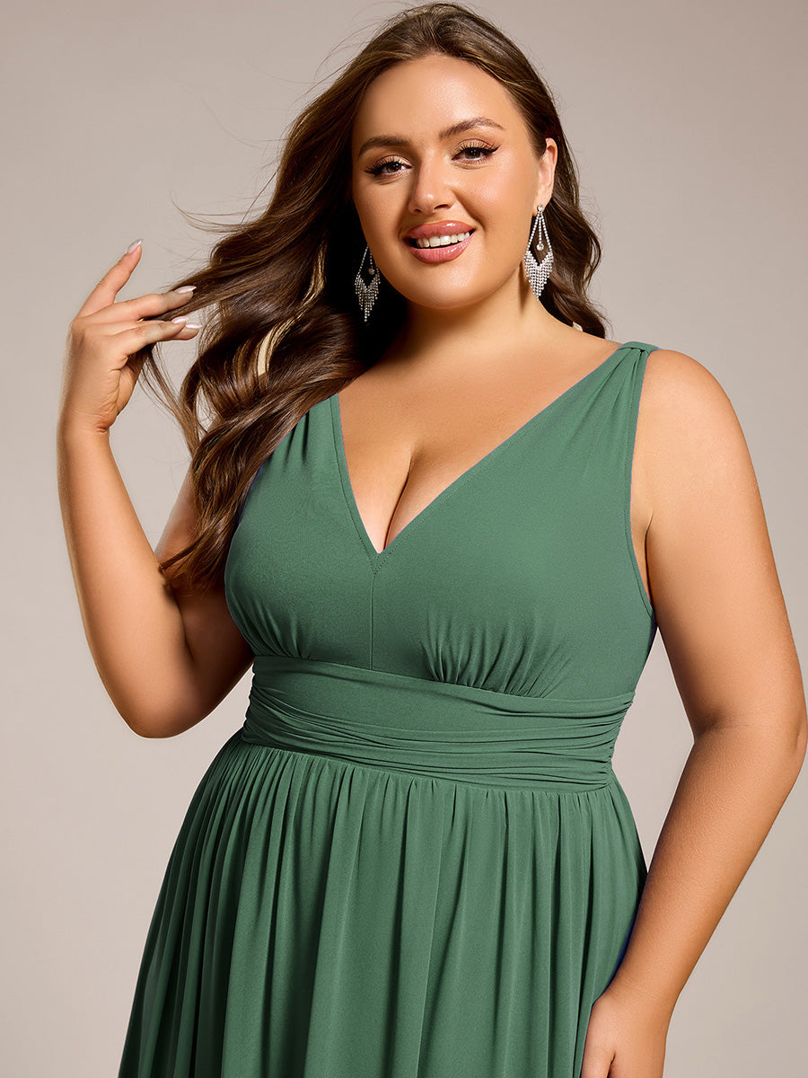 Damen V-Ausschnitt Lange Chiffon Abendkleider Festkleider 09016 #farbe_Eukalyptus