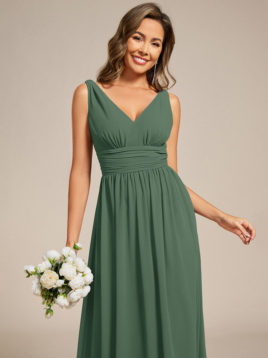 Bodenlanger A-Linien Chiffon Kleid Mit Tiefem V-Ausschnitt Eleganz Kleid #Farbe_Eukalyptus