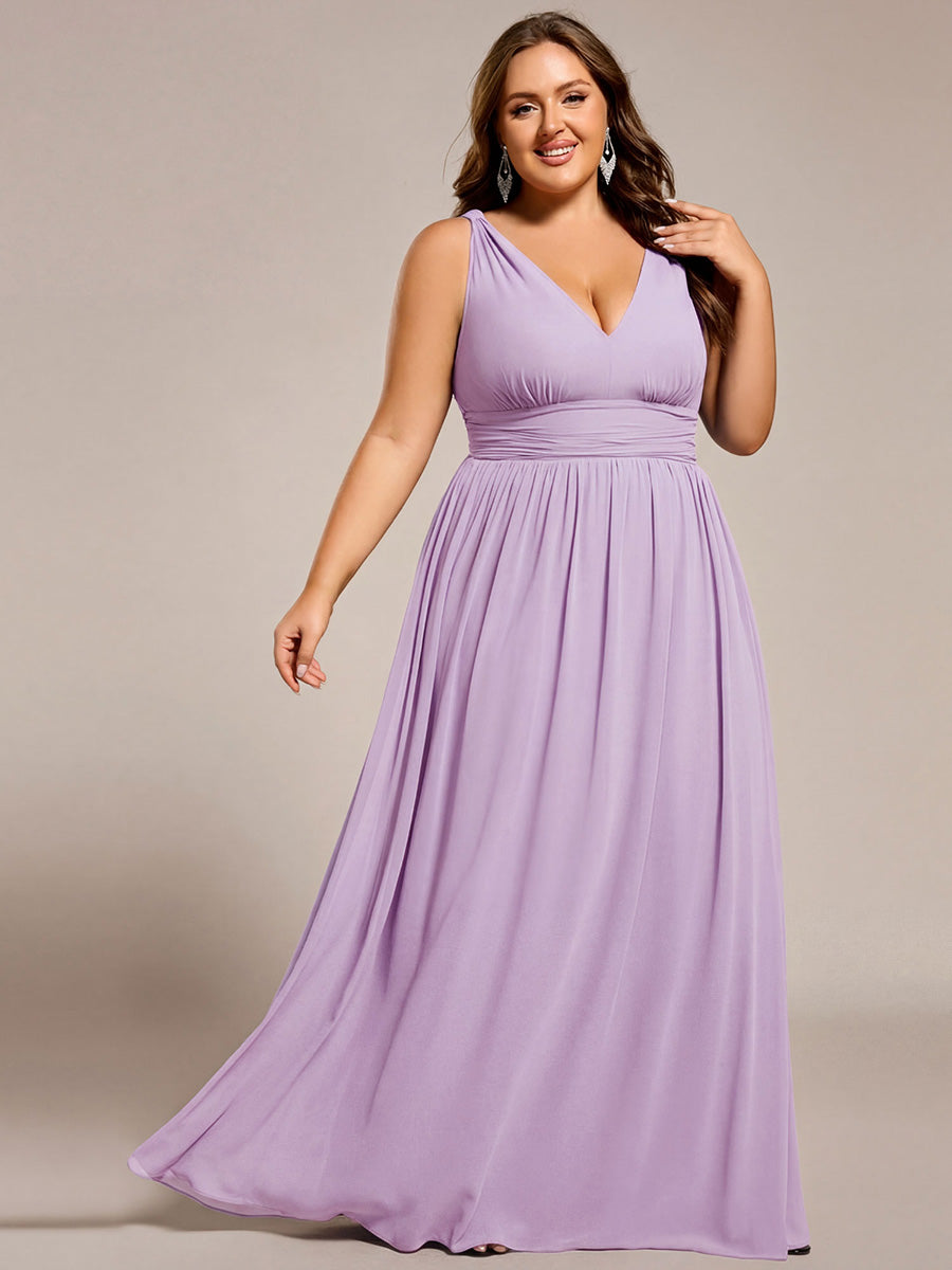 Bodenlanger A-Linien Chiffon Kleid Mit Tiefem V-Ausschnitt Eleganz Kleid #Farbe_Mattflieder