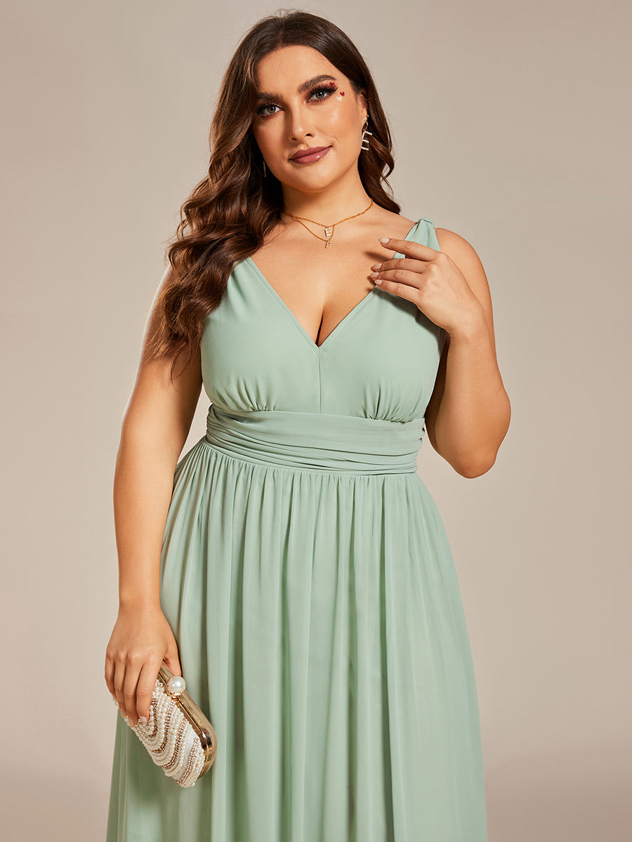 Bodenlanger A-Linien Chiffon Kleid Mit Tiefem V-Ausschnitt Eleganz Kleid #Farbe_Mintgrün