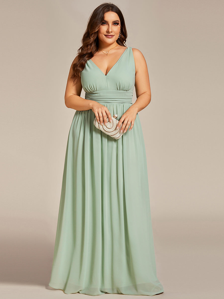 Bodenlanger A-Linien Chiffon Kleid Mit Tiefem V-Ausschnitt Eleganz Kleid #Farbe_Mintgrün