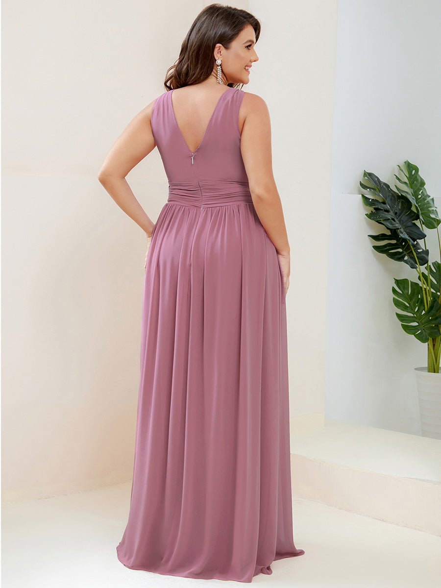 Bodenlanger A-Linien Chiffon Kleid Mit Tiefem V-Ausschnitt Eleganz Kleid #Farbe_Orchideenviolett